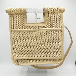 BÉIS Naturals Crossbody Handbag Beige Raffia Lucite Handles Coastal Vacation
